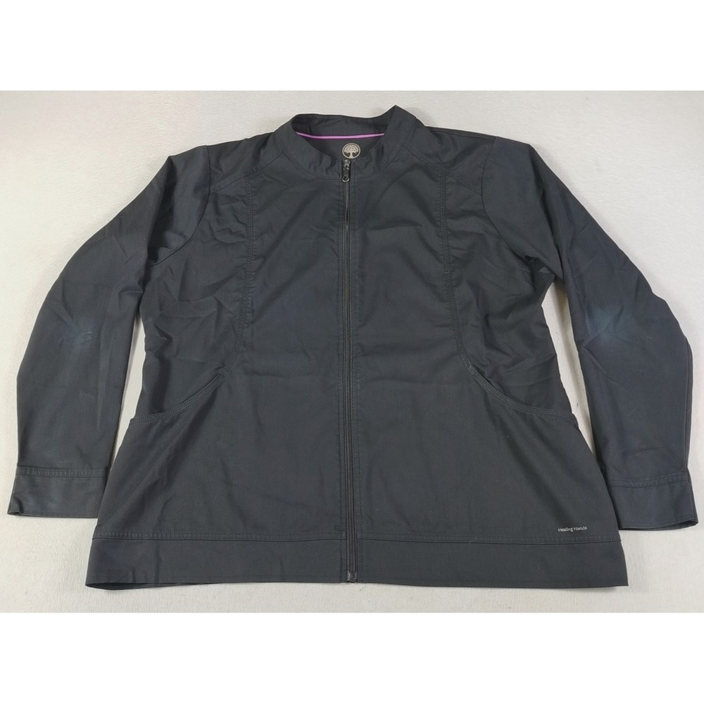Healing Hands Jacket Womens 2X Black Scrub Full Zip Nurse Workwear Hospital ER